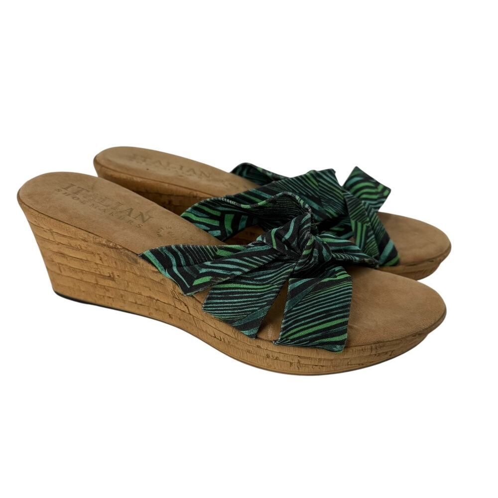 Italian Shoemakers Wedge Sandals Size 8.5 Green Tropical Lightweight Beach Open